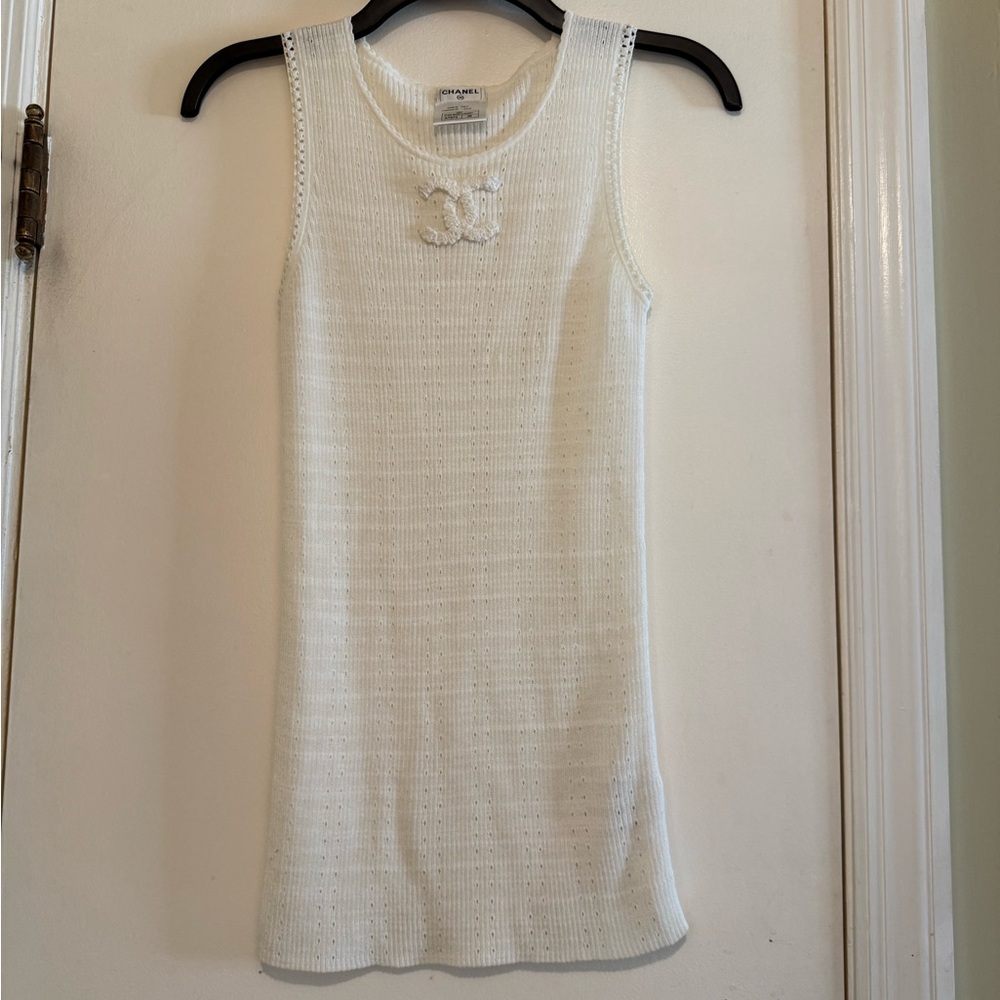 CHANEL Ivory Knit Top with Logo Detail
